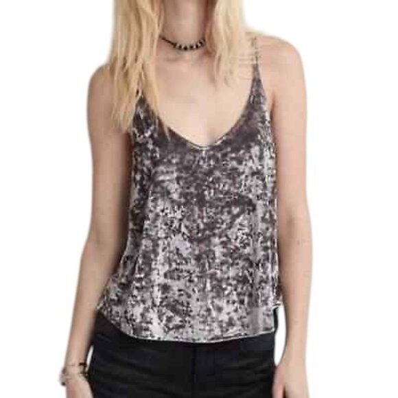 American Eagle AEO Silver Gray Crushed Velvet Tank Top Size Medium Festival - Picture 1 of 7
